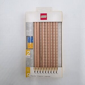 LEGO 9 Piece Graphite Pencil Set with 2 Brick Toppers Model 51504 Wood Pencils